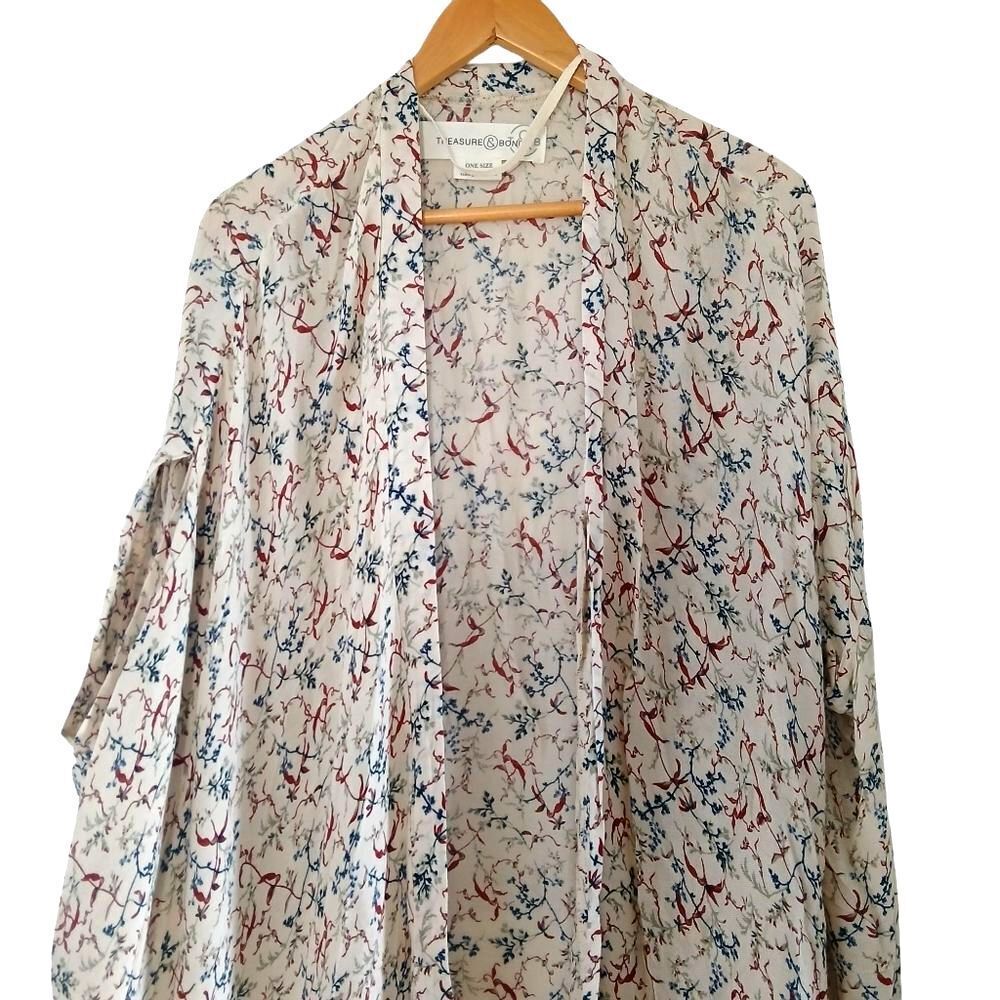 Treasure & Bond White Swim Coverup with Red and Blue Floral Print